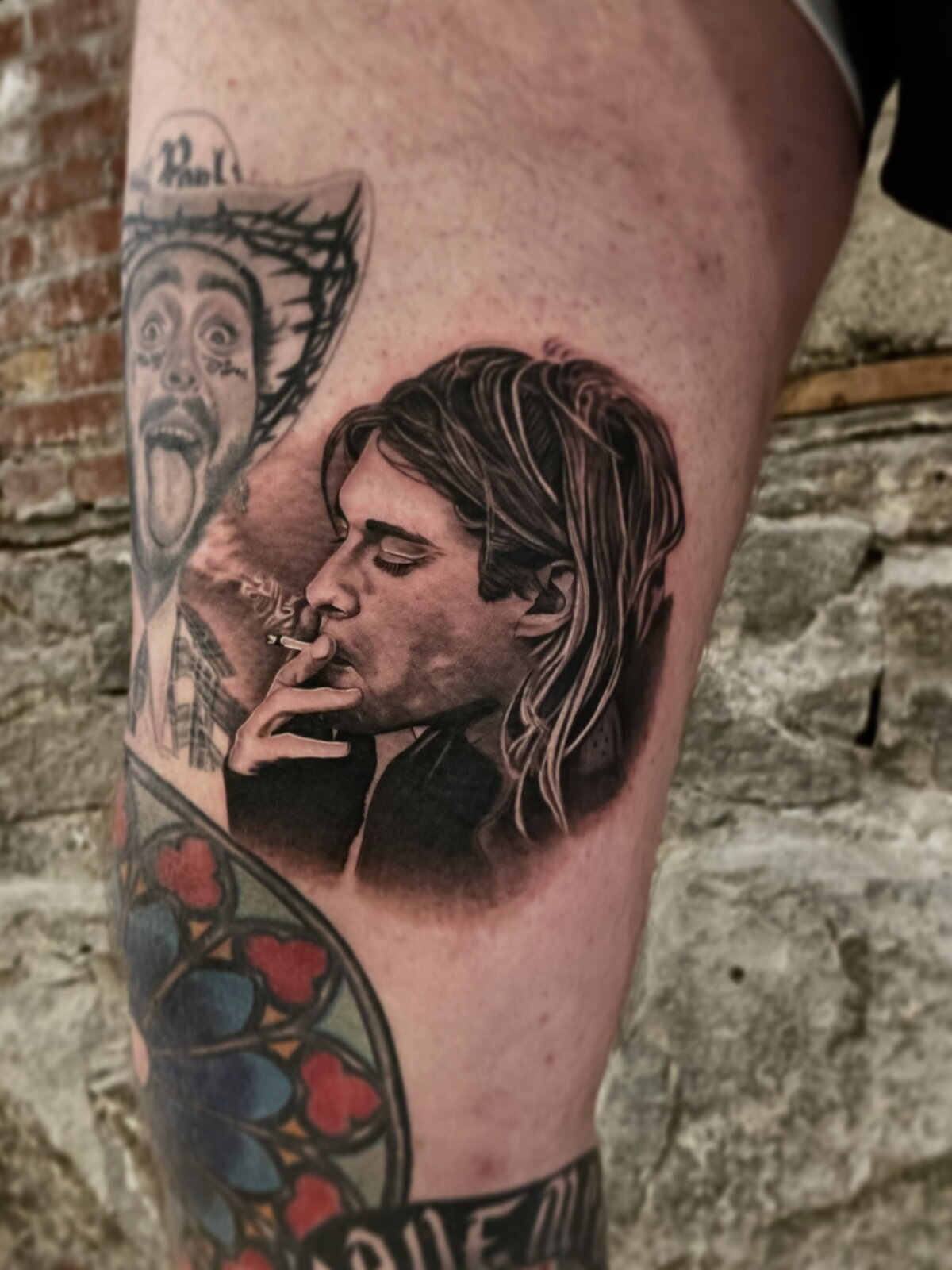 Black and grey realism portrait tattoo by Carli Hall
